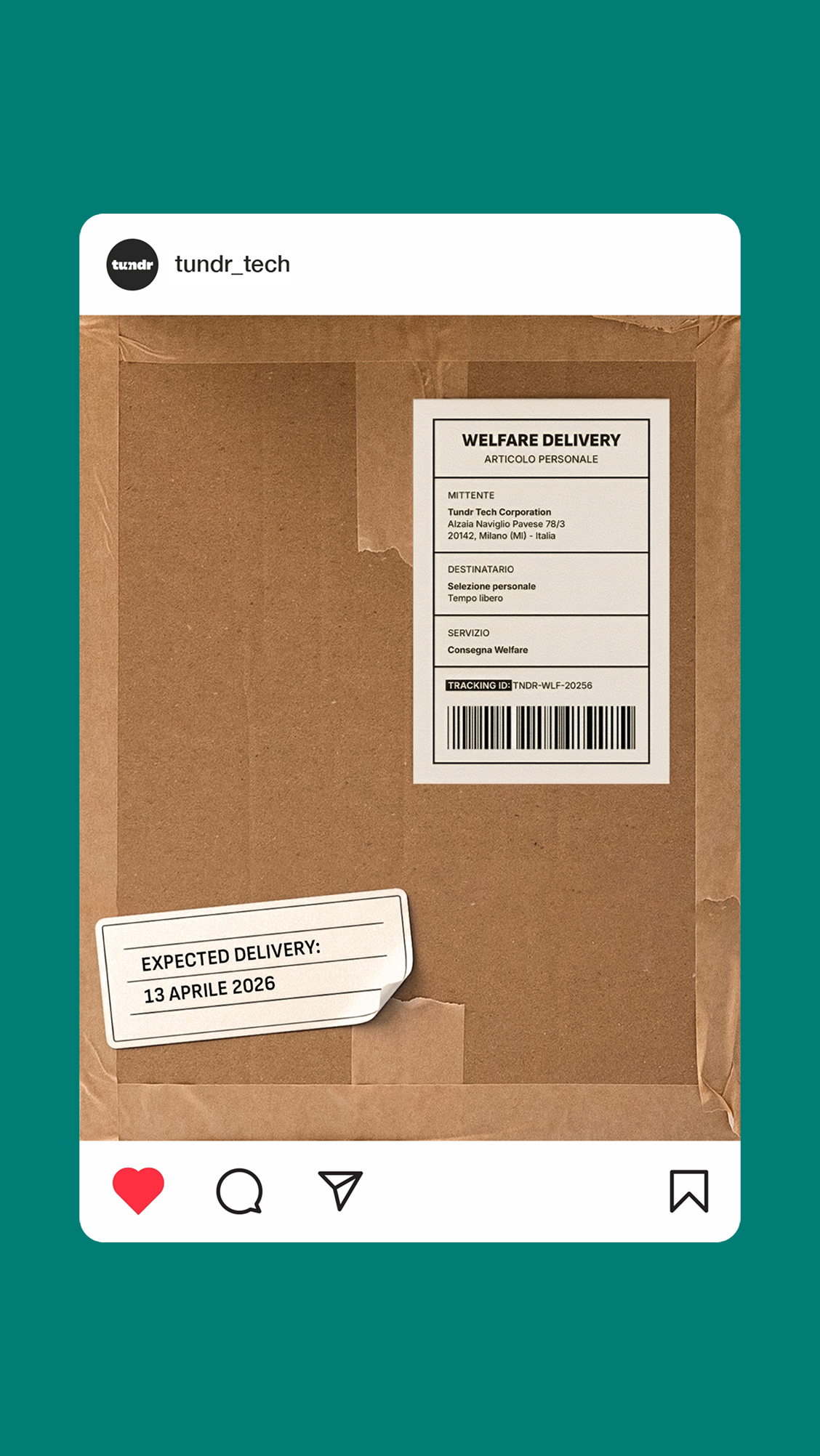 Instagram mockup showing Tundr package and shipping label